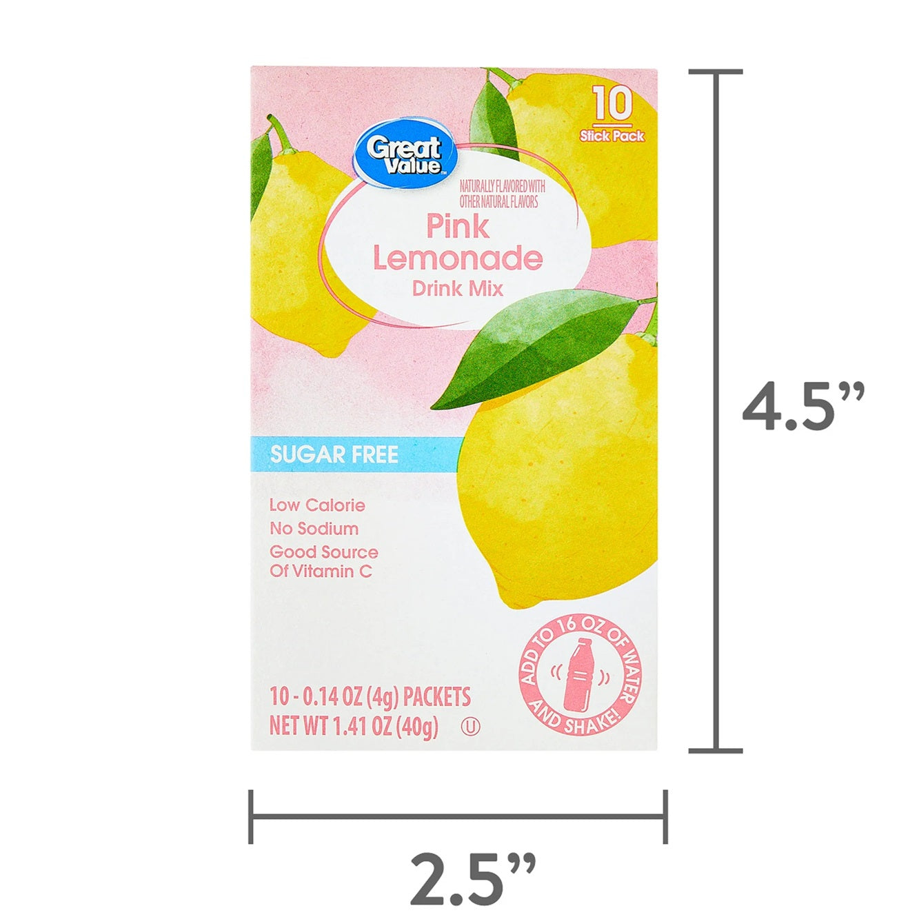 Great Value Sugar-Free Pink Lemonade Drink Mix, 0.14 oz, 10 Sachet
