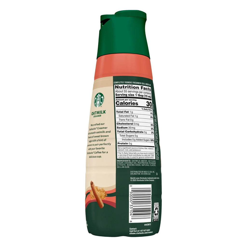 Starbucks Non-Dairy Brown Sugar Cinnamon Flavored Creamer, Oatmilk Coffee Creamer, Inspired by Brown Sugar Shaken Espresso 28 fl oz