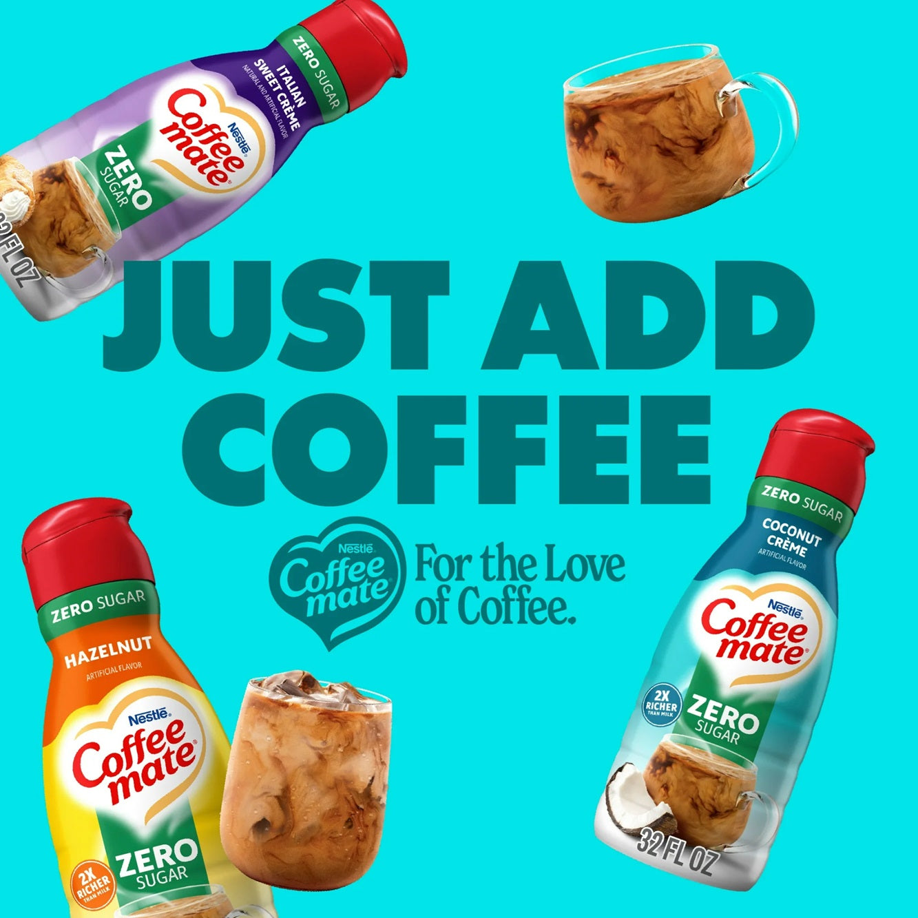 Nestle Coffee Mate Zero Sugar Coconut Creme Liquid Coffee Creamer, 32 fl oz Bottle