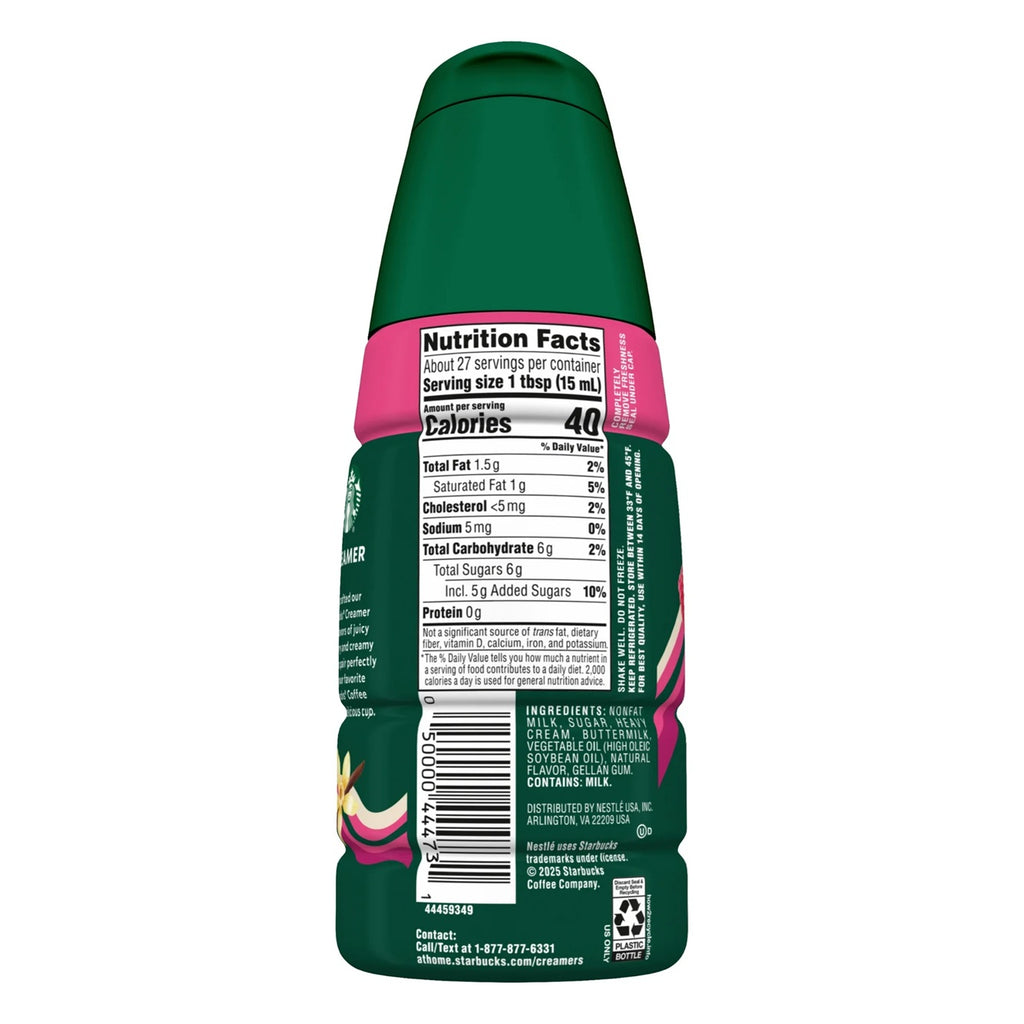 Starbucks Raspberry Vanilla Flavored Coffee Creamer, Liquid Creamer, Dairy Creamer 14 fl oz
