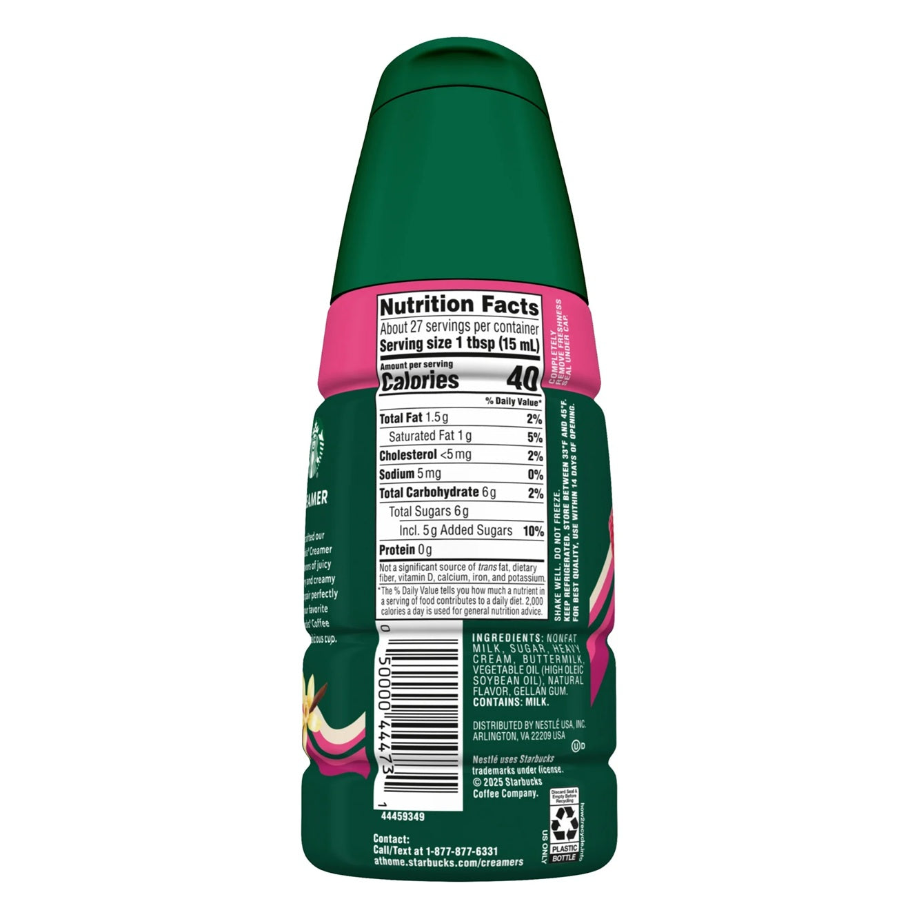 Starbucks Raspberry Vanilla Flavored Coffee Creamer, Liquid Creamer, Dairy Creamer 14 fl oz
