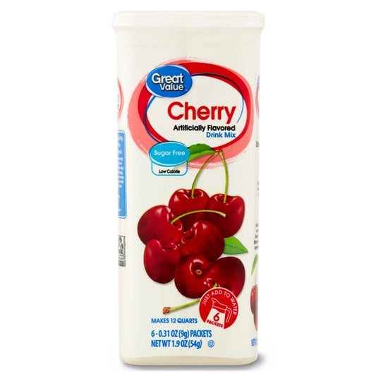 Great Value Sugar-Free Cherry Powder Drink Mix, 1.9 oz, 6 Count