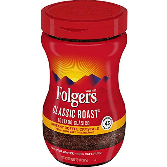 Folgers Classic Roast Instant Coffee Crystals, 3 Ounces (85g)