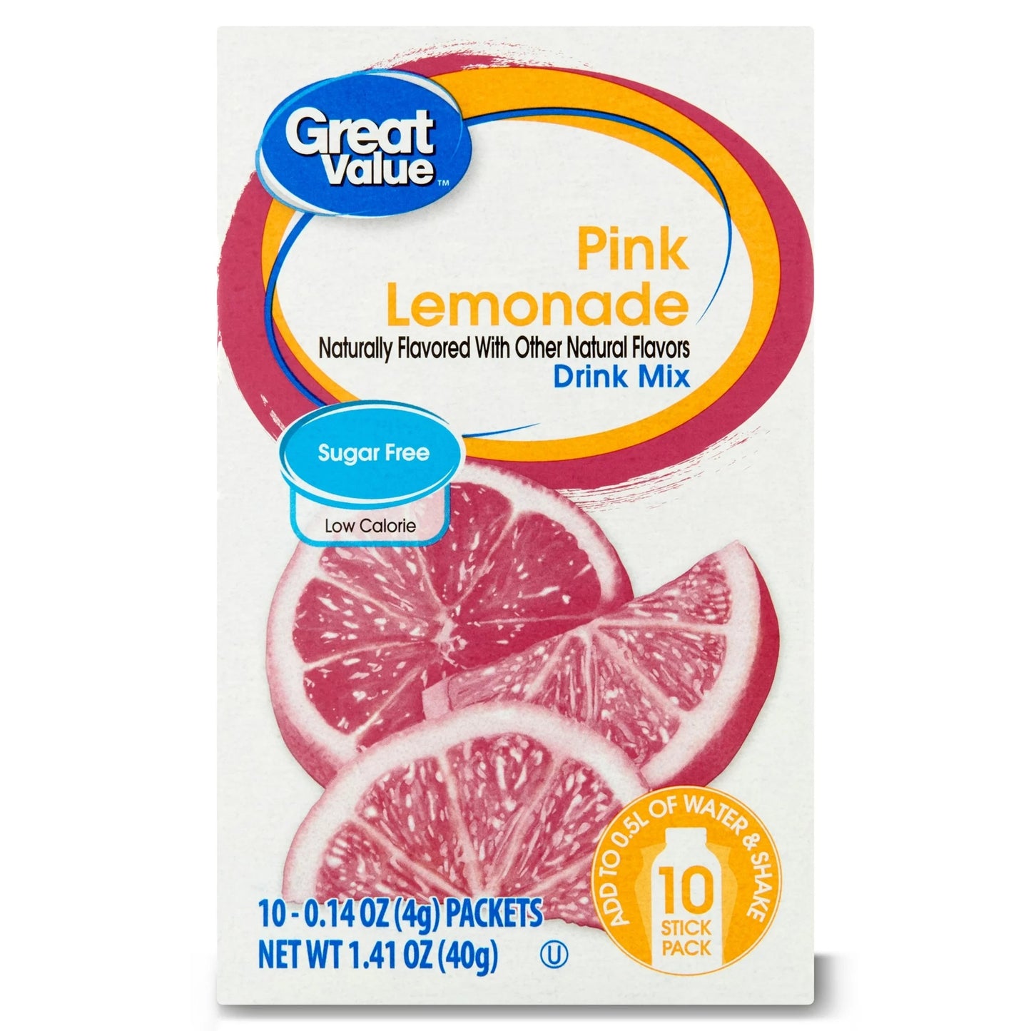 Great Value Sugar-Free Pink Lemonade Drink Mix, 0.14 oz, 10 Sachet